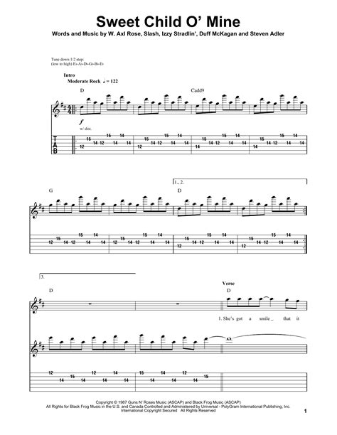 SWEET CHILD O' MINE - Guns N' Roses Page 2 of 16 Generated using the Power Tab Editor by Brad Larsen. http://powertab.guitarnetwork.org 9 I T A B gg